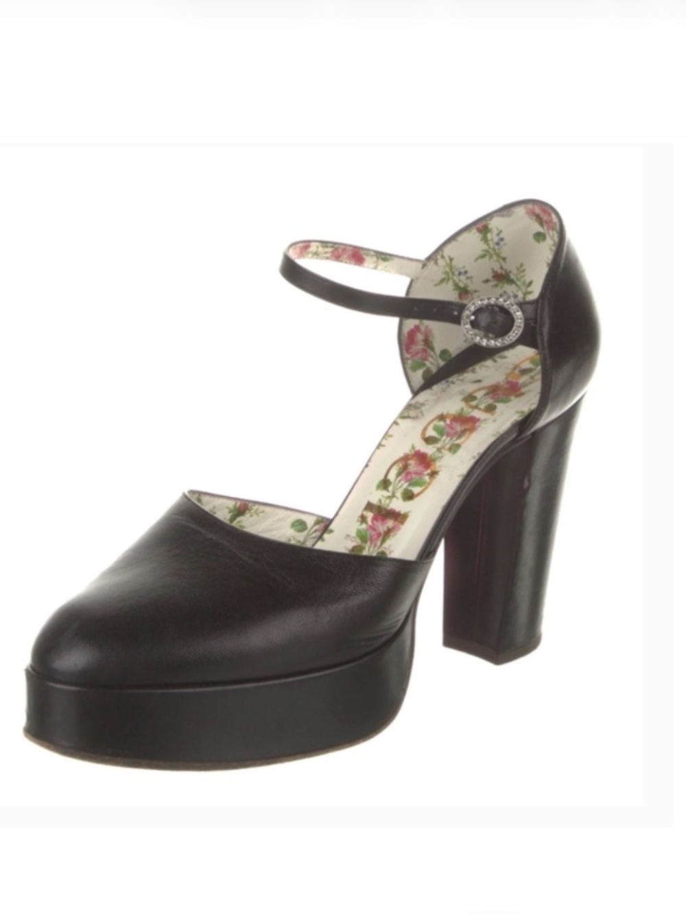 Gucci Leather Floral Print D'Orsay Platform Pumps, EU38, US9